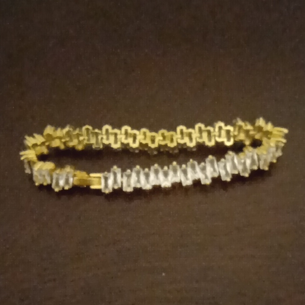 Gold Tone Clear Crystal Tennis Bracelet - Women's Jewelry